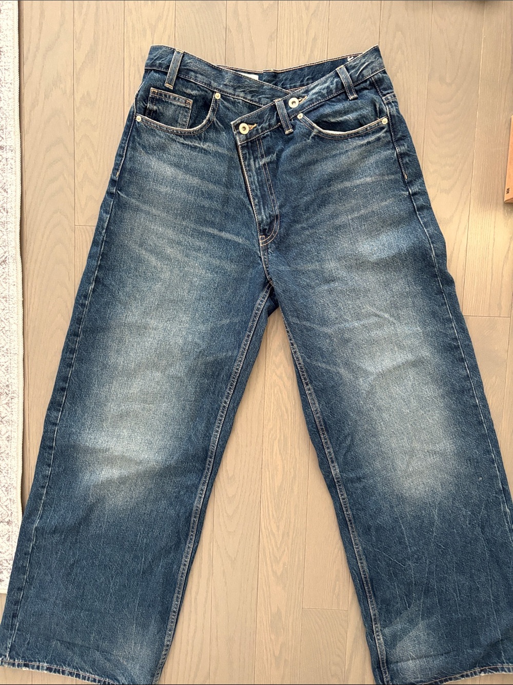 High waist wide leg dark wash jeans
